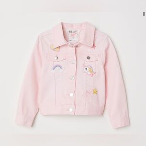 H&M Soft Pink Jean Jacket w/Appliqués Rainbow/Unicorn Girls Size 6X (6-7yrs)
